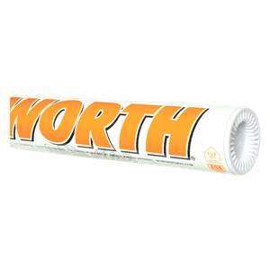 Side view of a white fastpitch softball bat with orange NORTH lettering and a ribbed end cap.