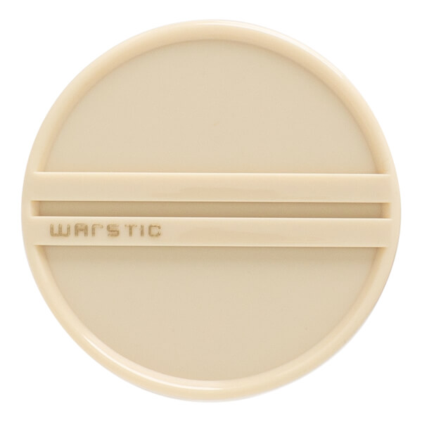 Top-down view of a cream baseball bat end cap with two raised horizontal lines and WARSTIC text.
