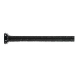 Side view of a black baseball bat with a textured grip and a rounded end cap.