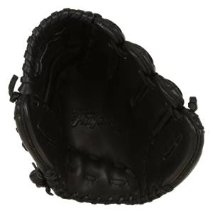 Top-down view of a black baseball glove with EASTON Professional embossed on the palm and a laced finger section.
