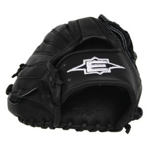 Front view of a black baseball glove with a white Easton logo and REAL FIT text.