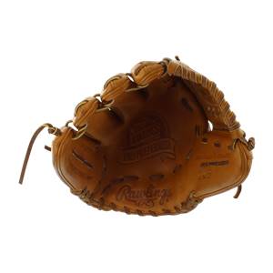 Top-down view of a tan baseball glove with Rawlings and Pro Preferred branding.