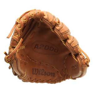 Inside view of a brown baseball glove with A2000 and Wilson branding.