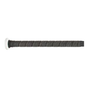 Side view of a white and black Easton Ghost Double Barrel -8 Fastpitch Softball Bat with a textured black grip.