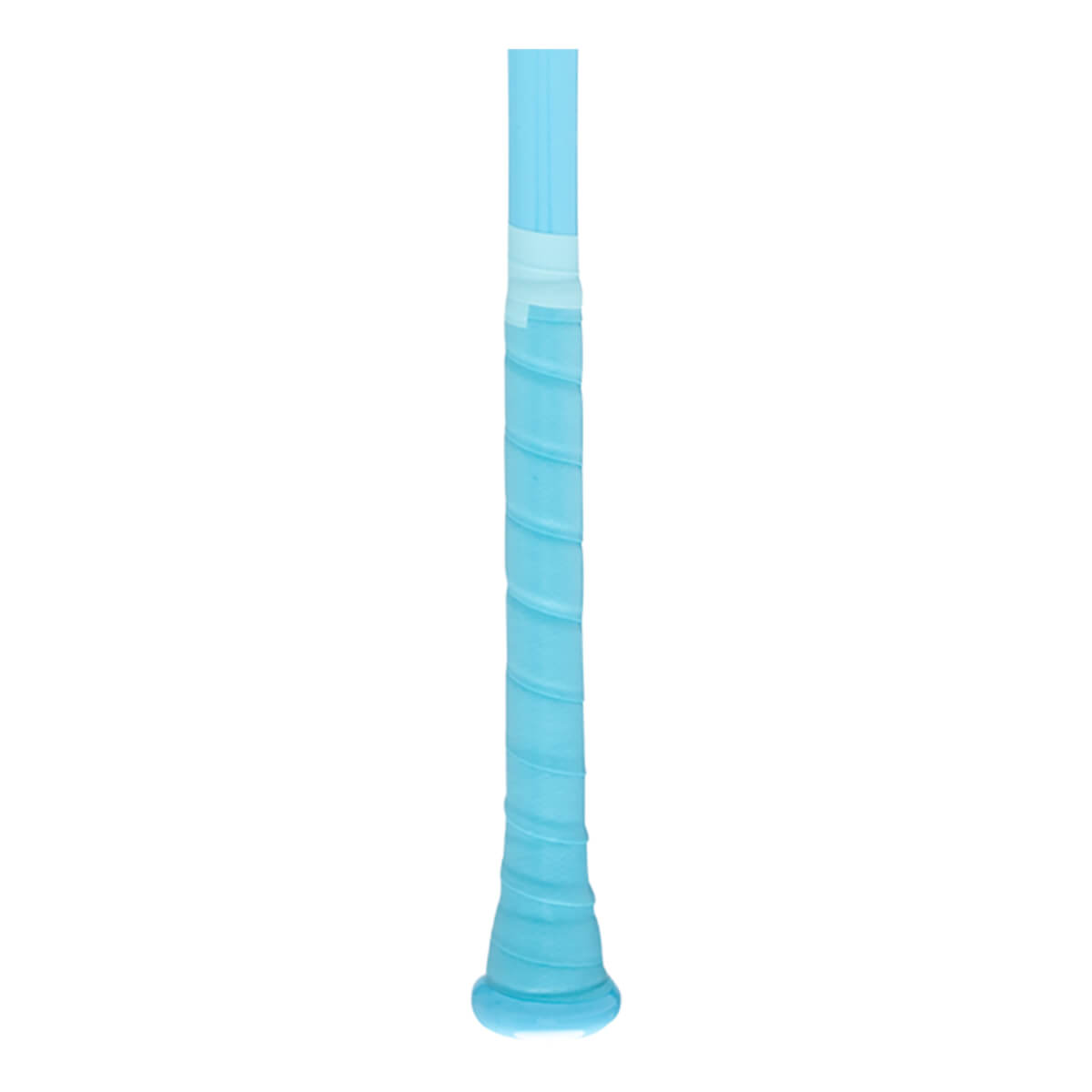 Close-up of the blue grip on a product, showing spiral texture and a light blue band.