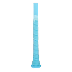 Close-up of the blue grip on a product, showing spiral texture and a light blue band.
