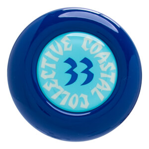 Top-down view of a blue cap with "COASTAL" and "33" visible.