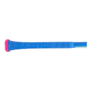 Side view of the COMBAT MFG Spec A1 Coastal Mavericks BBCOR baseball bat showing the blue grip and pink end cap.