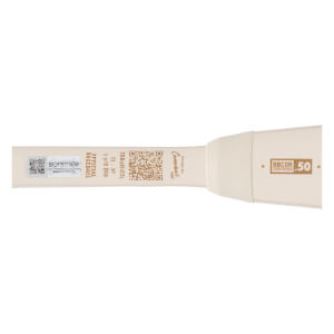 Side view of a white baseball bat showing "Combat" logo, "BBCOR CERTIFIED .50", and product details.