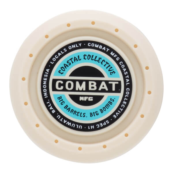 Top-down view of the COMBAT MFG H1 baseball bat end cap, showing "COMBAT", "COASTAL COLLECTIVE", and "BIG BARRELS BIG BOMBS".