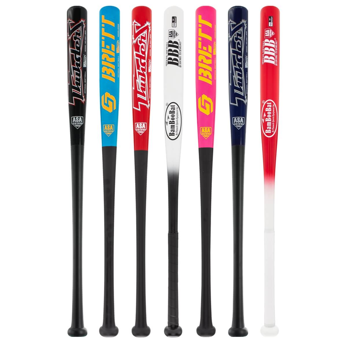 A selection of popular bats available in our Wood Slow Pitch 2-Pack Gold