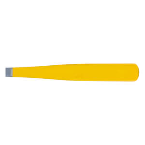 Full view of a yellow baseball bat with a tapered barrel and a gray end cap on the handle.