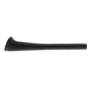 Side view of a black baseball bat with a flared knob and smooth barrel.
