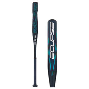 Front view of a dark blue fastpitch softball bat with RAWLINGS and ECLIPSE text and teal accents.