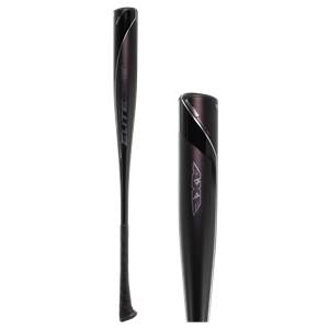 Side view of a black baseball bat with ELITEONE and AXE branding.