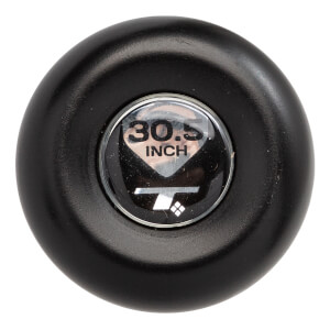 Top-down view of a black baseball bat end cap with 30.5 INCH and a white logo.