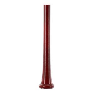 Side view of a dark red baseball bat with a flared knob and smooth finish.