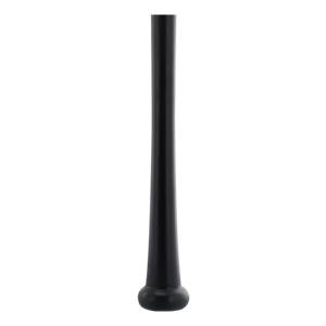 Bottom view of a black baseball bat with a rounded knob.