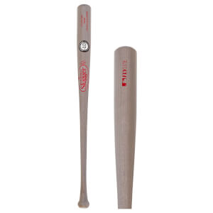 Composite view of a light wood baseball bat with red Louisville Slugger logo, -10 circle, and FLYLITE text on the barrel.