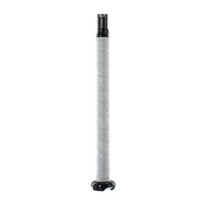 Close-up of a white bat grip with a black end cap and visible DeMarini branding.