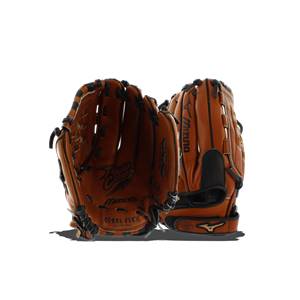 Front view of a brown baseball glove with black lacing and Prospect Series text.
