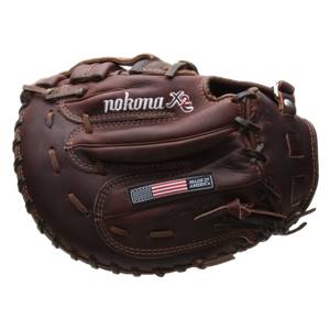 Top-down view of a brown Nokona X2 Elite Series baseball glove with nokona X2 logo and MADE IN AMERICA patch.