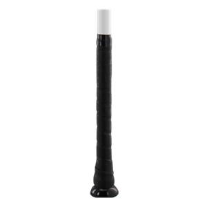 Close-up of a black baseball bat grip with a white end cap.