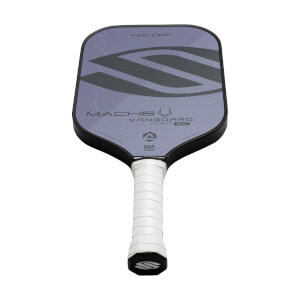 Front view of a gray pickleball paddle with AvaLee and VANGUARD 2.0 MACH6 text.