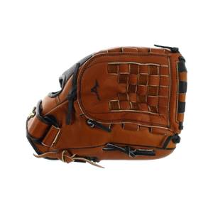 Side view of a brown youth baseball glove with a checkered web and black lacing.