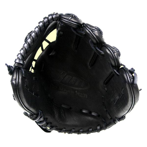 Inside view of a black baseball glove with BRETT BROS. and Pro Master Series embossed.
