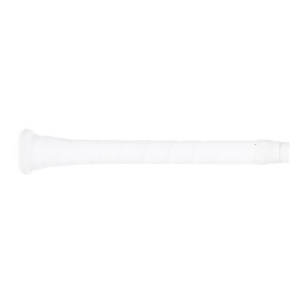 Side view of a white baseball bat with a white grip and a white end cap.