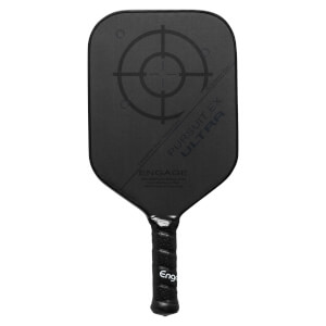 Front view of a black pickleball paddle with a target design, PURSUIT EX ULTRA, and ENGAGE branding.