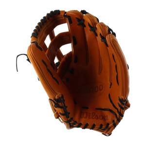 Top-down view of a tan baseball glove with black lacing and A2000 and Wilson branding.