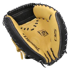 Interior view of a tan and black catchers mitt with Diamond and C325 text.