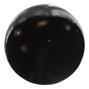 End view of a black baseball bat with a glossy finish.
