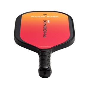Top-down view of a red and orange pickleball paddle with PADDLETEK and PHOENIX G6 text.