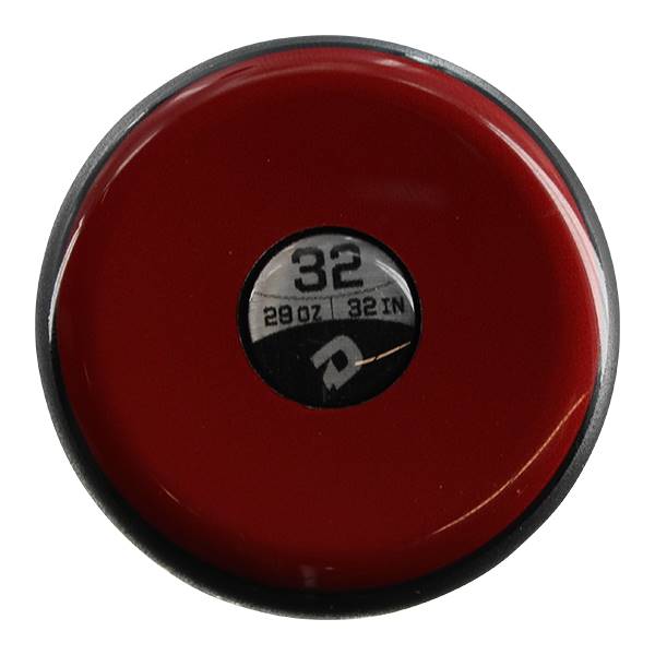 Top-down view of a red baseball bat with a black end cap showing 32, 29 OZ, 32 IN, and a DeMarini logo.