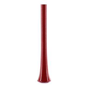 Side view of a red baseball bat with a flared knob.