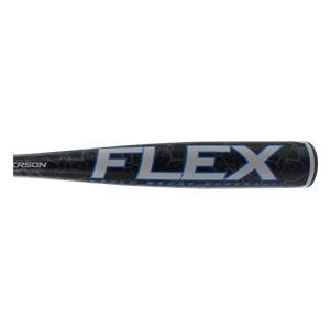 Side view of a black baseball bat with FLEX in large blue letters and ANDERSON printed on the barrel.
