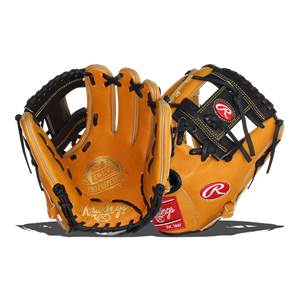 Front view of tan baseball gloves with black lacing and Rawlings branding.
