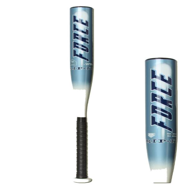 Side view of a blue softball bat with FORCE and RIP-IT branding and a black grip.