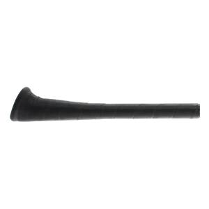 Side view of a black baseball bat with a textured grip and flared knob.