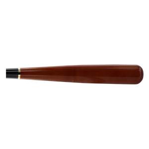 Side view of a brown maple baseball bat with a gold band and black end cap.