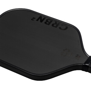 Top-down view of a black CRBN² pickleball paddle with 16mm thickness and USA Pickleball Standard logo.