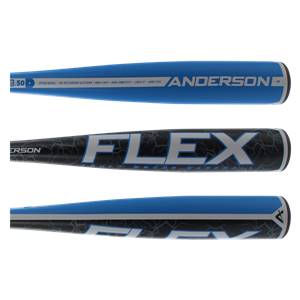 Top view of a blue baseball bat with ANDERSON text and specifications.