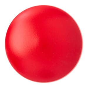 Top-down view of a red bat end cap with a smooth, circular surface.
