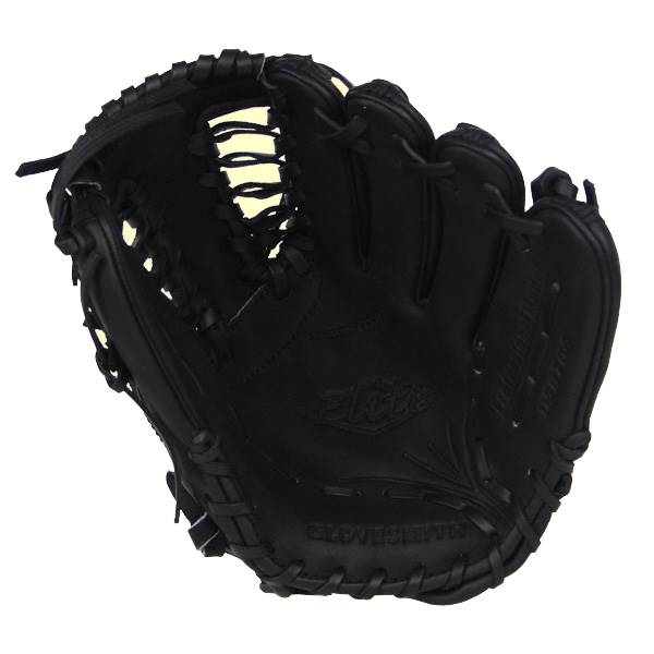 Front view of a black baseball glove with Elite and GloveSmith branding.