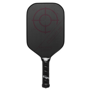 Front view of a black pickleball paddle with a target design, PURSUIT MX, and ENGAGE text.