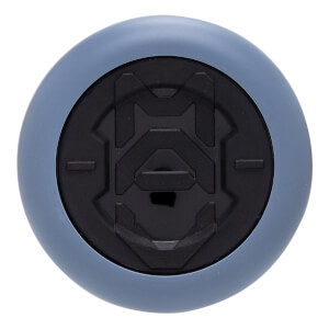 Top-down view of a dusty blue and black baseball bat end cap with a raised geometric MAV logo.