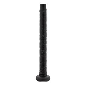 Close-up of a black baseball bat grip with a textured pattern and a black knob.
